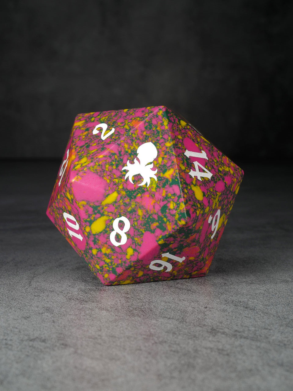 40mm Orange Pink Yellow Mosaic Semi-Precious Single D20 with White Ink